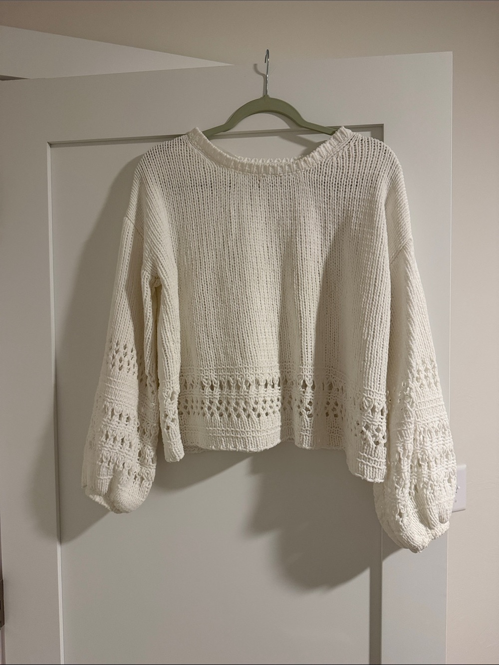 Women's Cream Crochet-Border Knit Sweater